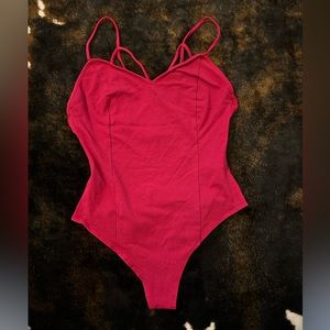Red strappy bodysuit